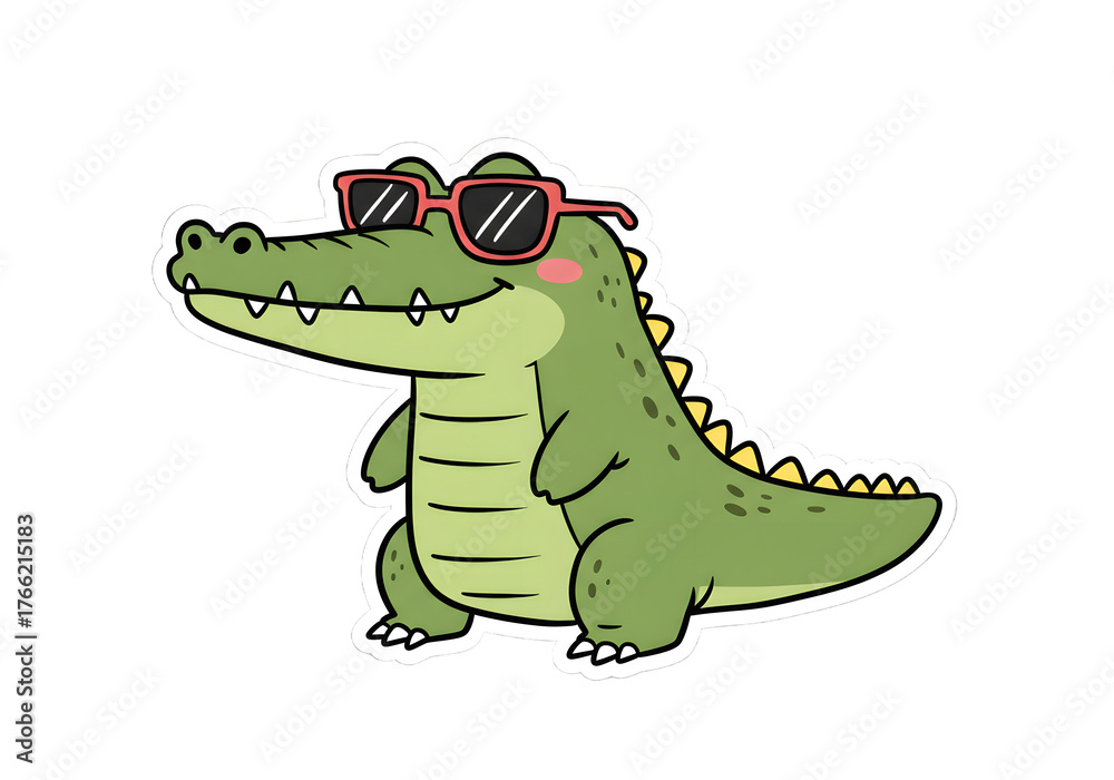 Fototapeta premium Cute Cartoon Alligator Wearing Sunglasses png clear alpha channel cutout isolated on transparent background