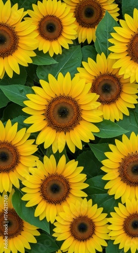 A vibrant, seamless repeating pattern featuring cheerful yellow sunflower blossoms and green leaves. Perfect for backgrounds and textiles ,background ,design ,floral
