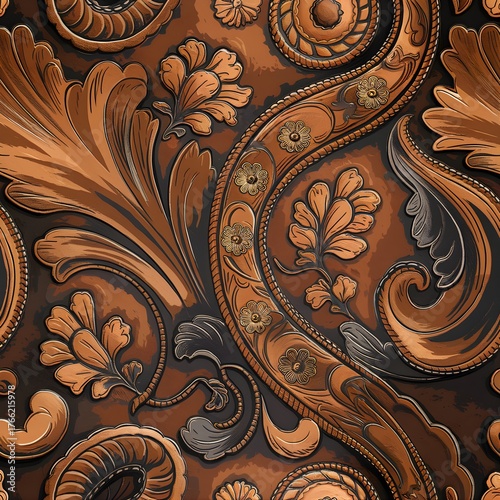 Western Embossed Leather Pattern Digital Background | Rustic Tooled Cowboy Texture | Western Seamless Design for Sublimation and Print