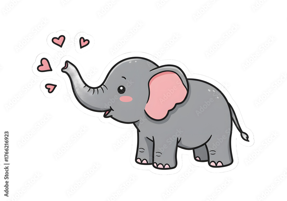 Obraz premium Cute Cartoon Elephant Sending Hearts png clear alpha channel cutout isolated on transparent background
