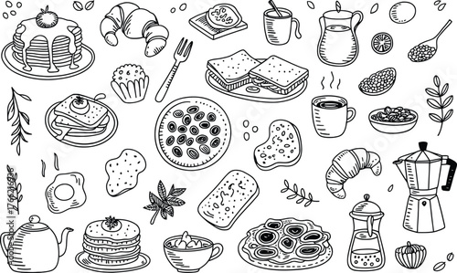 Hand-Drawn Breakfast Food and Drink Collection