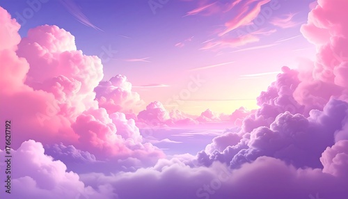 Fototapeta Naklejka Na Ścianę i Meble -  A soft, dreamy rendering of fluffy, pink and purple clouds