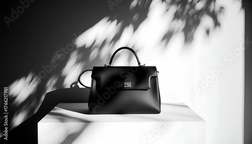 Black luxury handbag in monochrome artistic lighting