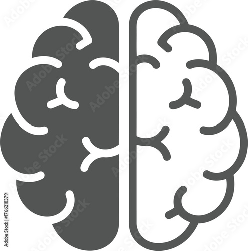 Conceptual split brain icon symbolizing duality logic and creativity or two hemispheres communication vector