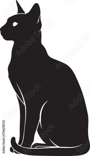 Elegant black cat silhouette sitting profile view clean minimalist design perfect for pet lovers and graphic projects