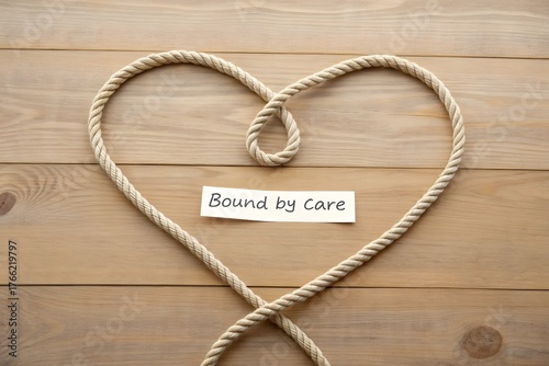 Heart Shape Formed by Rope on Wooden Board with Care Message
