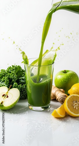Healthy Juice Pour Water Droplets Suspended High-Speed Capture Wellness Photography