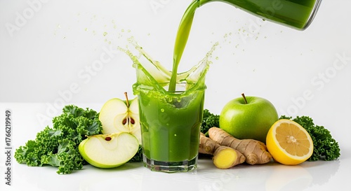 Healthy Juice Pour Water Droplets Suspended High-Speed Capture Wellness Photography