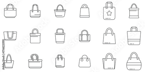 Bag icon set. Thin line vector, hand bag, shopping icon vector. market pack and Grocery handbag outline icon set. vector illustration.