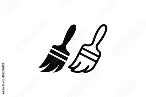 Paint Brush Icons - Filled and Outline Vector Illustration