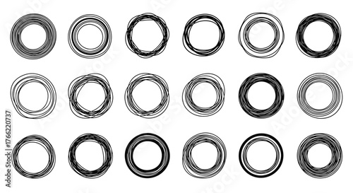 Collection of Hand Drawn Scribbled Circles and Rings.