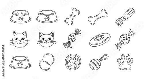 Collection of Hand Drawn Pet Accessories and Toys.