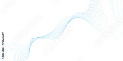 Abstract blue smooth wave on a white background. Dynamic sound wave. Design element. Vector illustration. Undulate blue Wave Swirl, frequency sound wave, twisted curve lines with blend effect.	