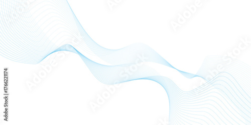 Abstract blue smooth wave on a white background. Dynamic sound wave. Design element. Vector illustration. Undulate blue Wave Swirl, frequency sound wave, twisted curve lines with blend effect.	