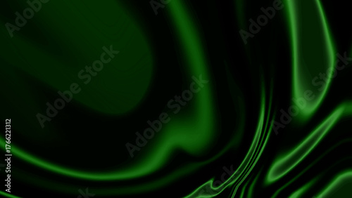 Dark green abstract background with smooth, flowing silk or satin texture,