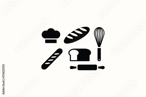Bakery and Baking Tools Silhouette Icons Collection