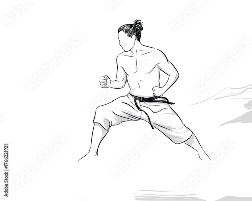 Dynamic Martial Arts Stance Illustration - Man in Traditional Training Pose
