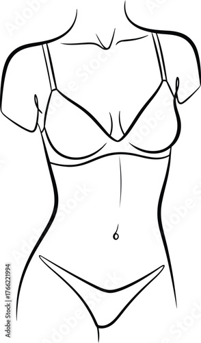 Elegant woman body line art sketch bikini lingerie fashion concept minimalist outline drawing vector
