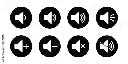 Speaker volume icon set collection. Mute Speaker Icon. Sound level sign symbol