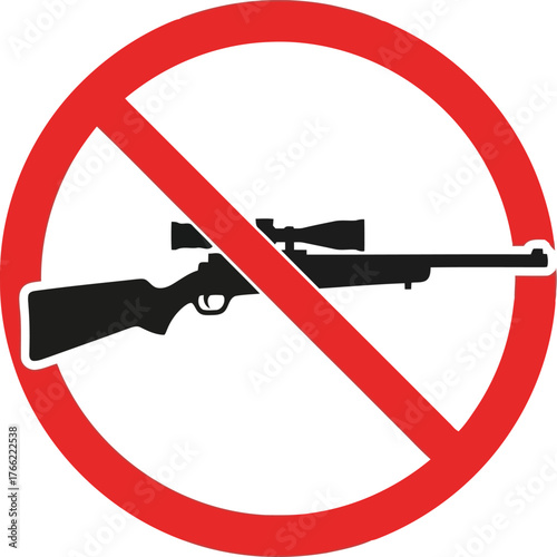Prohibition symbol over a rifle icon representing no guns allowed or safety zone concept vector