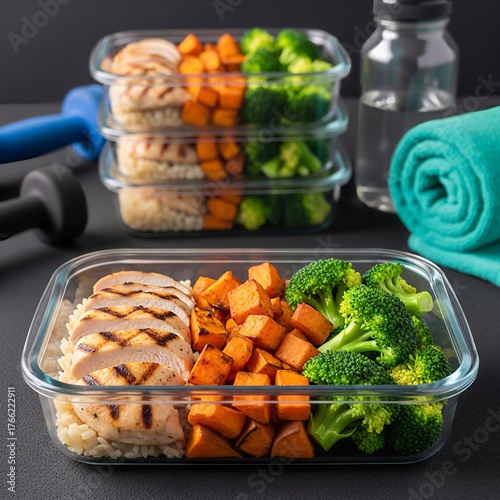 Fitness Meal Prep Grilled Chicken Sweet Potato Portion Control Stock Photography