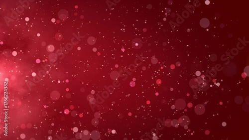 4k Resolution Video: Magical Holiday Atmosphere With Red Bokeh Light Particles On Dark Background. Soft Glow And Festive Mood