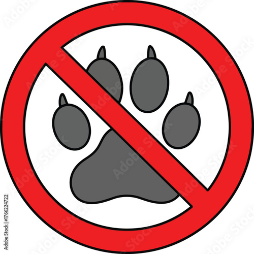 No pets allowed symbol vector illustration red circle crossed out paw print sign vector