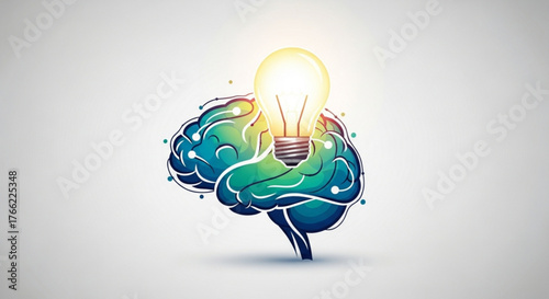 A creative brain with a glowing lightbulb, symbolizing innovation, ideas, and intelligence represents the power of the human mind