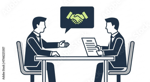 Two business partners shake hands after a successful meeting, symbolizing a deal and mutual agreement