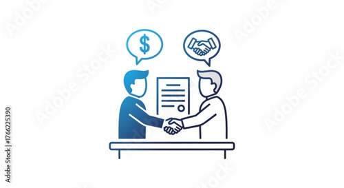 Two business partners shake hands after signing a contract, symbolizing a successful deal and mutual agreement