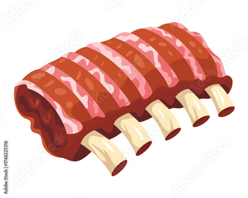 Raw Rack of Ribs Vector Illustration for BBQ and Grilling Concepts