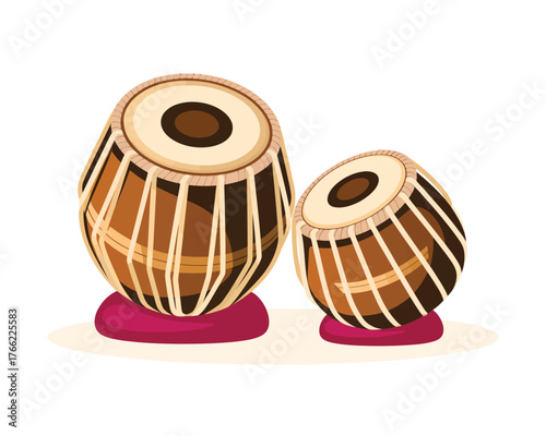 Traditional Indian Tabla Drums Vector Illustration on White Background