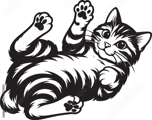 american_bobtail_cat_playful_pose_detailed_bw.eps