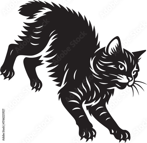 american_bobtail_cat_jumping_sideways_detailed_bw.eps