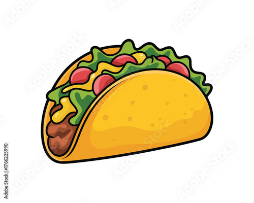 Vibrant Cartoon Taco Illustration with Hard Shell and Delicious Fillings