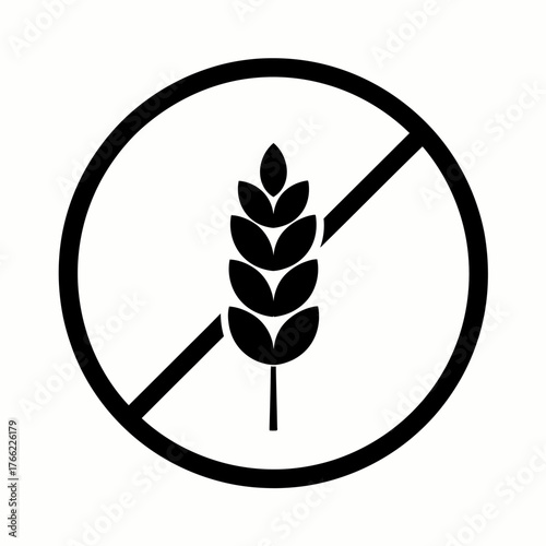 Gluten-free icon with a crossed-out wheat symbol, representing a non-gluten food allergy product dietary label for apps and websites