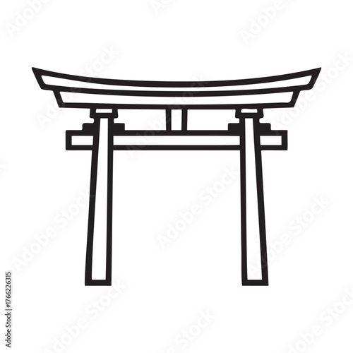 Simple black and white outline of a traditional japanese torii gate