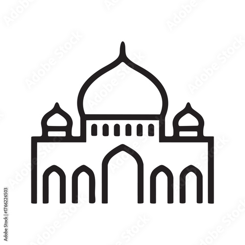 Simple outline illustration of a mosque building with domes