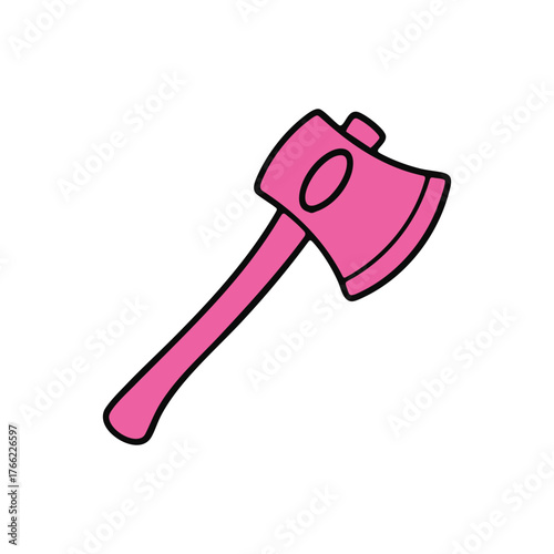Cartoon pink axe isolated on white background