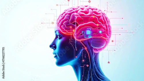 Wallpaper Mural Data Flow Inside the Brain. human head with brain. Head, brain lit up, neural connections Torontodigital.ca