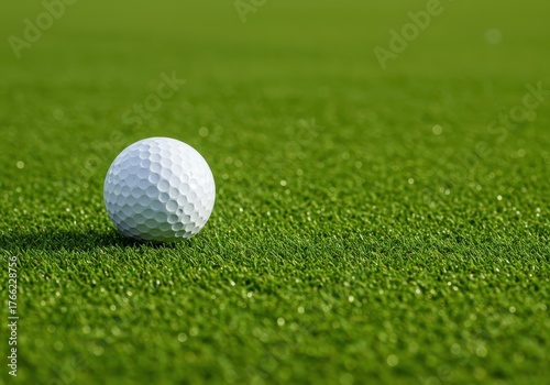 A clean, perfectly white golf ball resting on a bright green fairway ready for the next powerful drive or precision putt toward the hole ,pristine ,summer ,fresh