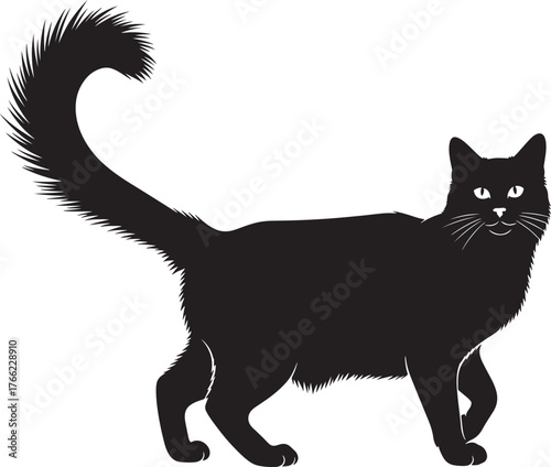 Majestic black cat silhouette elegant feline profile dynamic stance full body prowling animal companion abstract art isolated