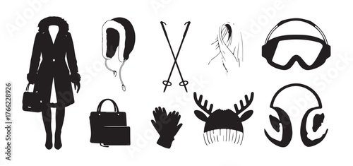 Winter Fashion Vector Icons Pack – Cold Weather Clothing and Accessories Silhouettes.