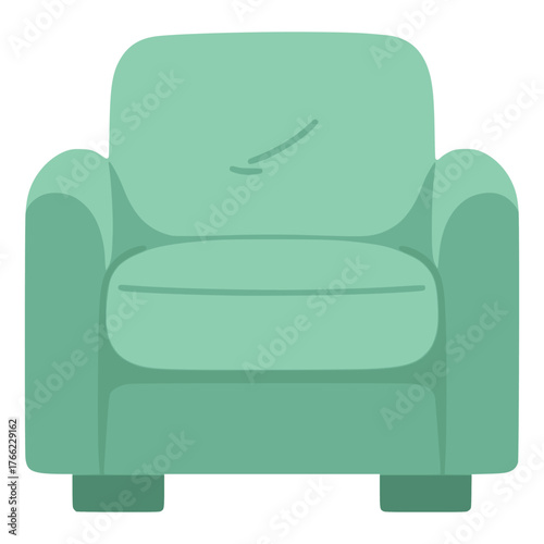 Comfortable green armchair furniture interior flat color vector illustration template design