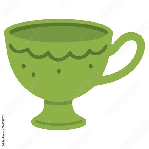 green ceramic tea cup drink beverage flat color vector illustration template design