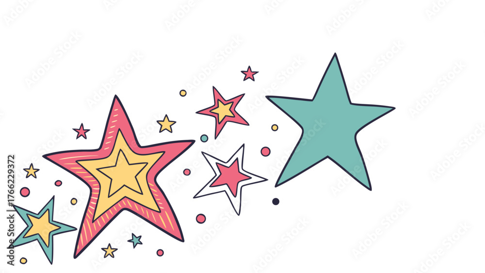 Obraz premium Hand Drawn Stars Vector Illustration Group of Colorful Stars Floating on a White Background Celebration Concept
