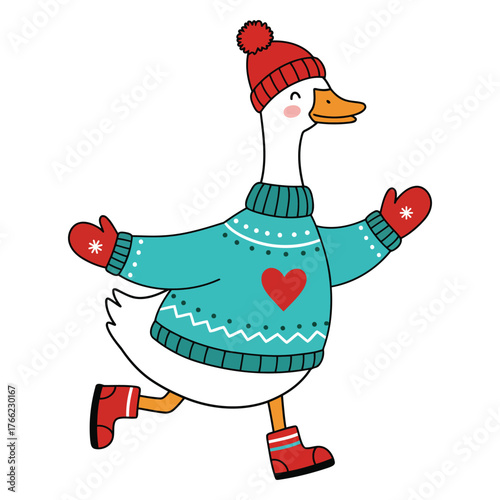 Cute Goose in Ugly Sweater Winter Holiday Cartoon Character Vector