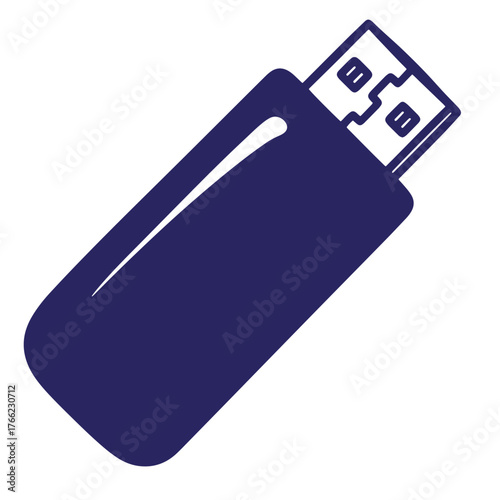 Minimalist blue doodle outline illustration of a modern usb flash drive for data storage