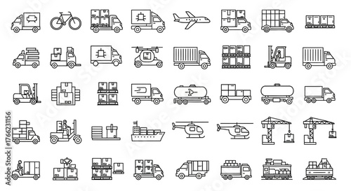 A large collection of hand-drawn doodle-style vector icons and symbols for web design, covering business, transportation (like a truck or car), and internet elementsA large collection of hand-drawn do
