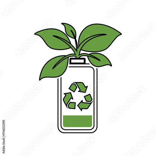 Vector art of ecofriendly battery with plant, recycling